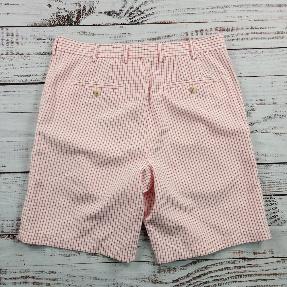 Peter Millar Crown Sport Golf Shorts Mens 33 Red White Check Performance Wicking